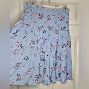 St John’s Bay Women's PL Light Blue & Red Floral Flouncy Ruffle-Style Skirt.